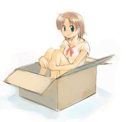 Rule 34 | box, brown hair, cardboard box, ikeda jun (mizutamari), in box, in container, short hair, smile, solo