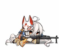 Rule 34 | 1girl, ahoge, animated, animated gif, blinking, candy apple, eating, food, fox mask, from side, full body, girls&#039; frontline, gun, hair between eyes, hands up, holding, holding food, holding weapon, japanese clothes, jitome, kimono, long hair, looking afar, low twintails, lowres, lying, machine gun, mask, mask on head, no sense of shame, obi, official alternate costume, official art, on stomach, parted lips, pkp (flower and water) (girls&#039; frontline), pkp (girls&#039; frontline), pkp pecheneg, sandals, sash, silver hair, simple background, skinny, solo, tagme, tsurime, twintails, very long hair, weapon, white background, wide sleeves, yellow eyes, yellow kimono, yukata
