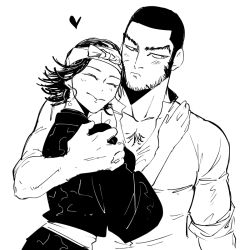 Rule 34 | 1boy, 1girl, ainu, ainu clothes, bandana, beard, black hair, black kimono, blush, chest hair, closed eyes, closed mouth, collared shirt, couple, ear piercing, earrings, facial hair, facing viewer, flipped hair, golden kamuy, greyscale, headband, hetero, hoop earrings, hug, inkarmat, japanese clothes, jewelry, kimono, long sideburns, looking down, maddy, medium hair, monochrome, muscular, muscular male, pectorals, piercing, shirt, short hair, sideburns, simple background, sleeves rolled up, smile, stubble, tanigaki genjirou, traditional clothes, upper body, white background, white shirt, wide sleeves