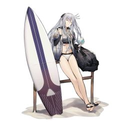 Rule 34 | 1girl, ak-12 (age of slushies) (girls&#039; frontline), ak-12 (girls&#039; frontline), barefoot, bikini, black ribbon, braid, brain freeze, breasts, closed eyes, closed mouth, copyright name, cup, curly hair, drinking glass, duoyuanjun, eating, feet up, food, french braid, full body, girls&#039; frontline, head tilt, holding, holding cup, holding spoon, ice cream, jacket, leaning, long hair, long sleeves, medium breasts, official alternate costume, official art, outdoors, ribbon, sand, shaved ice, sidelocks, silver bikini, silver hair, solo, spoon, squiggle, strap, surfboard, swimsuit, thighs, toeless legwear, transparent background, very long hair, weapon bag