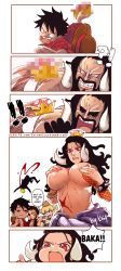 Rule 34 | !?, 4boys, 5koma, black hair, blood, blush, blush stickers, bowsette, bracelet, censored, comic, covered erect nipples, covering nipples, covering privates, english text, fake censor, fang, genderswap, genderswap (mtf), hat, highres, horns, jewelry, k164, kaidou (one piece), long hair, long sideburns, male focus, mario (series), meme, money, monkey d. luffy, mosaic censoring, multiple boys, navel, new super mario bros. u deluxe, nintendo, nosebleed, one piece, open mouth, red eyes, sanji (one piece), scar, sideburns, smile, spiked bracelet, spikes, straw hat, super crown, sweatdrop, tattoo, thumbs up, topless male, trafalgar law, transformation, v-shaped eyebrows, watermark, web address