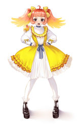 Rule 34 | 1girl, :o, ahoge, animal, animal on shoulder, bird, bird on shoulder, blonde hair, blush, bow, brown eyes, choker, cockatoo, dress, feather hair, frilled dress, frilled socks, frills, hair bow, hands on own hips, high collar, highres, layered dress, long hair, long sleeves, looking at viewer, lovebird, multicolored hair, open mouth, original, pantyhose, parrot, personification, pink hair, platform footwear, ribbon, sleeve bow, sleeve cuffs, socks, solo, striped, striped bow, tarantulaines, twintails, two-tone hair, v-shaped eyebrows