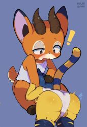 Rule 34 | !, 1boy, 1futa, animal crossing, animal ears, animal nose, ankha (animal crossing), artist name, ass, ass expansion, backboob, beau (animal crossing), blue background, blue hair, blue legwear, blush, breasts, brown eyes, cat tail, deer ears, deer tail, fellatio, furry, furry female, furry male, furry with furry, futa with male, futanari, half-closed eye, hand on another&#039;s head, highres, honey calamari, hooves, horns, implied fellatio, looking at another, nintendo, oral, simple background, sitting, sleeveless, sparkle, striped tail, surprised, sweat, tail, tank top, testicles, thick thighs, thighs, torn clothes, torn legwear, white tank top
