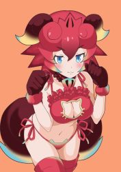 Rule 34 | &gt;:3, 10s, 1girl, :3, blue eyes, blush, boots, bra, breasts, cat cutout, cat ear panties, cat lingerie, choker, cleavage, cleavage cutout, clothing cutout, fang, fang out, frilled bra, frills, gloves, gradient clothes, guchiaki, kemono friends, leaning forward, meme attire, navel, panties, paw pose, red bra, red hair, red panties, red thighhighs, shiisaa lefty, shisa lefty, side-tie panties, solo, tail, thigh boots, thighhighs, underwear, underwear only, v-shaped eyebrows