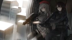 Rule 34 | 1boy, 1girl, absurdres, aircraft, ammunition pouch, asimo (hakurei10201), belt, beret, black jacket, black pantyhose, blue eyes, braid, breasts, brown hair, building, closed mouth, commander (girls&#039; frontline), commission, commissioner upload, fingerless gloves, fog, g36c (girls&#039; frontline), g36c (red beret) (girls&#039; frontline), garter straps, girls&#039; frontline, gloves, grey hair, grey shirt, h&amp;k g36c, hair between eyes, hair over one eye, hat, helicopter, highres, holding, holding weapon, jacket, large breasts, load bearing vest, long hair, long sleeves, optical sight, outdoors, pantyhose, plaid, plaid skirt, bulletproof vest, ponytail, pouch, red eyes, red headwear, red ribbon, ribbon, shirt, sidelocks, sitting, skirt, thigh strap, thighhighs, trigger discipline, weapon