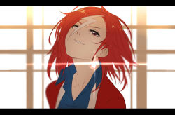 Rule 34 | 1girl, aikawa jun, earrings, grin, isshiki (ffmania7), jewelry, letterboxed, looking at viewer, multicolored hair, red eyes, red hair, shaft look, smile, solo, two-tone hair, white hair, zaregoto series