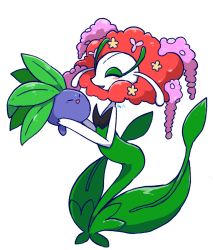 Rule 34 | artist request, creatures (company), florges, florges (red flower), flower, game freak, gen 1 pokemon, gen 6 pokemon, holding, nintendo, no humans, oddish, open mouth, plant, pokemon, pokemon (creature), smile, white background