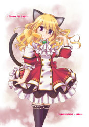 Rule 34 | 10s, 1girl, animal ears, black thighhighs, blonde hair, brooch, cat (trickster), cat ears, cat tail, dress, jewelry, long hair, nobody knows, purple eyes, solo, tail, thighhighs, trickster (ntreev soft), wavy hair, zettai ryouiki