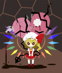 Rule 34 | 1girl, ascot, blonde hair, blood, broken heart, chibi, domaso, faucet, female focus, flandre scarlet, hat, heart, laevatein, red eyes, side ponytail, solo, standing, touhou, wings