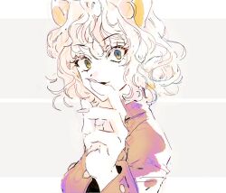 Rule 34 | 1other, androgynous, animal ears, cat ears, chimera ant, curly hair, fingernails, hunter x hunter, long sleeves, looking at viewer, naemonaemo0523, neferpitou, other focus, sharp fingernails, short hair, sketch, smile, solo, upper body, white background, white hair