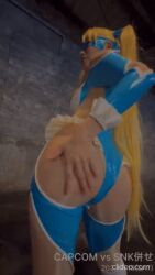 Rule 34 | 1girl, animated, animated gif, ass, ass cutout, blonde hair, breasts, cleavage cutout, clothing cutout, cosplay, large breasts, long hair, mask, photo (medium), rainbow mika, rainbow mika (cosplay), real life, ryitaros, slapping, solo, spanked, spanking, street fighter, twintails, wrestling outfit
