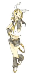 Rule 34 | 1girl, hakuto (artist), hand on own hip, hand to own mouth, hiro (dismaless), kagamine rin, oekaki, one eye closed, simple background, solo, vocaloid, white background, wink, yawning