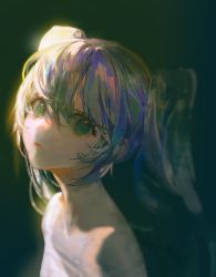 Rule 34 | 1girl, blue eyes, blue hair, blurry, chinese commentary, closed mouth, commentary request, dark, from side, green hair, hair between eyes, hatsune miku, lips, long hair, looking at viewer, multicolored hair, portrait, say hana, sidelighting, solo, streaked hair, twintails, vocaloid