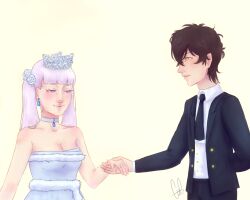 Rule 34 | 1boy 1girl, bad tag, black clover, black hair, couple, dress, holding hands, hot couple, noelle silva, twintails, yuno (black clover)