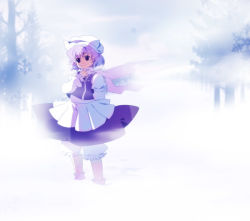 Rule 34 | 1girl, arm behind back, chaba (hortensia), female focus, hat, letty whiterock, scarf, snow, solo, touhou, white hat, white scarf