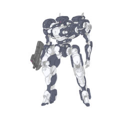 Rule 34 | armored core, concept art, flat color, from software, gun, mecha, no humans, robot, simple background, solo, submachine gun, weapon, white background
