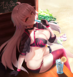 Rule 34 | 1girl, absurdres, ahoge, artist request, ass, bikini, black bikini, black choker, black gloves, black jacket, blush, breasts, choker, cleavage, collarbone, cropped jacket, cup, eating, fate/grand order, fate (series), food, fruit, gloves, highres, jacket, jeanne d&#039;arc alter (swimsuit berserker) (fate), jeanne d&#039;arc (fate), jeanne d&#039;arc alter (fate), jeanne d&#039;arc alter (swimsuit berserker) (fate), large breasts, lemon, lemon slice, long hair, long sleeves, looking at viewer, o-ring, open mouth, popsicle, red thighhighs, shrug (clothing), silver hair, single thighhigh, sitting, swimsuit, thigh strap, thighhighs, very long hair, yellow eyes