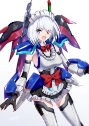 Rule 34 | 1girl, aida ciel, artist name, blue eyes, commission, cosplay, dated, destiny gundam, destiny gundam (cosplay), gundam, gundam seed, gundam seed destiny, heterochromia, i.takashi, indie virtual youtuber, looking to the side, maid headdress, mecha musume, mechanical wings, open hands, open mouth, red eyes, skeb commission, solo, virtual youtuber, wings