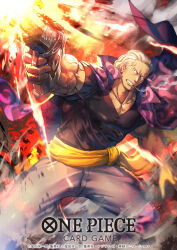 Rule 34 | 1boy, benn beckman, black eyes, cigarette, clenched teeth, collarbone, commentary request, dai-xt, earrings, english text, grey hair, gun, hair slicked back, holding, holding gun, holding weapon, jewelry, male focus, medium hair, official art, one piece, one piece card game, scar, scar on face, smoke, solo, teeth, translation request, weapon