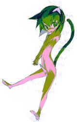Rule 34 | 1boy, 1futa, animal ears, cat ears, cat tail, erection, full body, futanari, hair between eyes, jnt, male focus, nude, own hands together, penis, simple background, sketch, solo, spread legs, tail