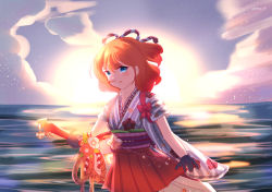 Rule 34 | 1girl, blue eyes, japanese clothes, kimono, looking at viewer, muimi (princess connect!), orange hair, princess connect!, skirt