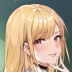 Rule 34 | 1girl, bad id, bad pixiv id, black choker, blonde hair, blush, choker, commentary request, cum, cum in mouth, cum string, ear piercing, earrings, facial, fingernails, indoors, jewelry, kitagawa marin, kuza brs, long fingernails, long hair, looking at viewer, nail polish, open mouth, piercing, portrait, red eyes, ring, shirt, solo, sono bisque doll wa koi wo suru, swept bangs, tongue, tongue out, white shirt