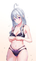 Rule 34 | 1girl, absurdres, ahoge, bare shoulders, beatmania, beatmania iidx, bikini, black bikini, blush, breasts, cleavage, collarbone, cowboy shot, dated, gao2519, gluteal fold, gradient background, grey hair, heart, heart ahoge, highres, long hair, looking at viewer, medium breasts, navel, parted lips, pubic tattoo, purple eyes, signature, smile, solo, stomach, swimsuit, tattoo, white background, xiatian (beatmania iidx), yellow background