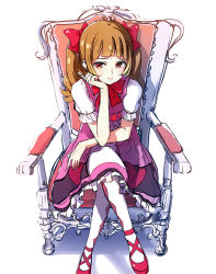 Rule 34 | 10s, 1girl, aisaki emiru, bad id, bad pixiv id, blunt bangs, blush, bow, bowtie, brown hair, chair, commentary, crossed legs, dress, elbow on knee, frilled dress, frills, frown, full body, hair bow, hugtto! precure, long hair, precure, puffy short sleeves, puffy sleeves, red eyes, red footwear, sad, shoes, short sleeves, simple background, sitting, sketch, solo, thighhighs, tokeshi, twintails, white background