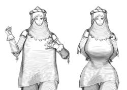 Rule 34 | 1girl, absurdres, armor, bad id, bad twitter id, breasts, chainmail, cowboy shot, gauntlets, gloves, greyscale, hands up, headwear request, helmet, highres, large breasts, looking at viewer, meme, monochrome, multiple views, original, pajamas challenge, simple background, sketch, smile, thigh gap, wass nonnam, white background, wide hips