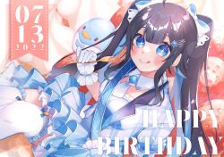 Rule 34 | + +, 1girl, :p, absurdres, black hair, blazer, blue eyes, blush, bow, dated, detached collar, food, fork, frilled skirt, frills, fruit, gloves, hair bow, hair ornament, happy birthday, highres, hin ata 696, holding utensil, indie virtual youtuber, jacket, long hair, necktie, sash, sitting, skirt, smile, solo, strawberry, stuffed animal, stuffed penguin, stuffed toy, thighhighs, tongue, tongue out, twintails, very long hair, virtual youtuber, yuki michiru