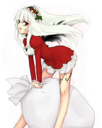 Rule 34 | 1girl, christmas, long hair, lowres, red eyes, rozen maiden, sack, simple background, solo, suigintou, white hair, wings