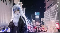 Rule 34 | 1girl, alternate costume, ankkoyom, bad id, bad pixiv id, building, city, city lights, cityscape, girls&#039; frontline, hk416 (girls&#039; frontline), jacket, jewelry, necklace, neon lights, night, signature, solo, sweater