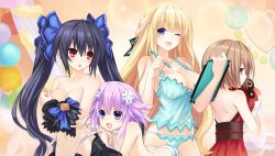 Rule 34 | 10s, 4girls, absurdres, black hair, blanc (neptunia), blonde hair, blue eyes, blush, braid, breasts, brown hair, cleavage, clothed female nude female, covering privates, d-pad, female focus, game cg, hair ornament, highres, large breasts, long hair, measuring, multiple girls, neptune (neptunia), neptune (series), noire (neptunia), non-web source, nude, official art, open mouth, purple eyes, purple hair, red eyes, short hair, tape measure, tsunako, twin braids, twintails, underwear, vert (neptunia), very long hair