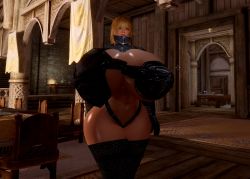 Rule 34 | 1girl, 3d, armor, ass, breasts, curvy, gigantic breasts, green eyes, huge ass, solo, standing, the elder scrolls, the elder scrolls v: skyrim, thick thighs, thighs, wide hips