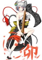 Rule 34 | 1girl, absurdres, alternate costume, animal ears, breasts, calligraphy brush, clog sandals, female focus, full body, grey hair, hair ornament, highres, himenomikan, japanese clothes, kanzashi, kimono, large breasts, mouse ears, mouse tail, nazrin, off shoulder, paintbrush, panties, red eyes, sandals, sarashi, short hair, smile, solo, tabi, tail, touhou, transparent background, underwear, zouri