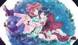 Rule 34 | 2girls, bad id, bad twitter id, commentary request, doll joints, grass, highres, joints, falling leaves, looking at viewer, moromoimaru, multiple girls, penny polendina, ruby rose, rwby, sky, star (sky), starry sky