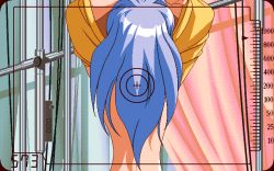 Rule 34 | 1990s (style), 1girl, 2 shot diary 2, blue hair, from behind, game cg, may-be soft, pc98, retro artstyle, solo, tagme, undressing, upper body, youko (2 shot diary 2)