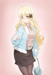 Rule 34 | 1girl, bag, blonde hair, casual, dating, handbag, highres, jewelry, navi000301, necklace, pantyhose, princess connect!, saren (princess connect!), saren (real) (princess connect!), solo, thighhighs, yellow eyes