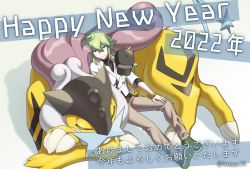 Rule 34 | 1boy, bangle, baseball cap, blue eyes, bracelet, collared shirt, commentary request, creatures (company), game freak, gen 2 pokemon, green footwear, green hair, hand up, happy new year, hat, holding, holding clothes, holding hat, jewelry, legendary pokemon, long hair, male focus, n (pokemon), nagiru, necklace, new year, nintendo, pants, pokemon, pokemon (creature), pokemon bw, ponytail, raikou, shirt, shoes, sitting, smile, translation request, twitter username, undershirt, white shirt