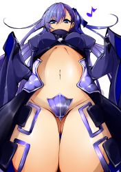 Rule 34 | 1girl, absurdres, agetama, breasts, commentary request, crotch plate, fate (series), hair between eyes, hair ribbon, highres, long hair, looking at viewer, looking down, meltryllis (fate), navel, ribbon, small breasts, solo, thick thighs, thighs, very long sleeves