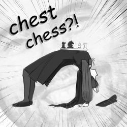 Rule 34 | absurdres, bent, board game, body bridge, chess, chess piece, chessboard, comic sans, commentary, dress, emphasis lines, english commentary, english text, from side, greyscale, highres, hololive, hololive english, long hair, monochrome, ninomae ina&#039;nis, ninomae ina&#039;nis (casual), pantyhose, shirt, tentacle hair, very long hair, virtual youtuber, xyanaid