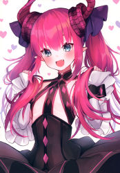 Rule 34 | 1girl, absurdres, blue eyes, blush, breasts, curled horns, detached sleeves, dragon horns, elizabeth bathory (fate), elizabeth bathory (fate/extra ccc), elizabeth bathory (first ascension) (fate), fang, fate/extra, fate/extra ccc, fate/grand order, fate (series), hair between eyes, hair ribbon, highres, horns, long hair, long sleeves, looking away, pink hair, pointy ears, purple ribbon, ribbon, scan, small breasts, solo, suzuho hotaru, two side up, white sleeves