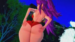 Rule 34 | 1girl, 20s, 3d, angela (seiken densetsu 3), animated, arms behind back, ass, ass focus, ass shake, back, bare shoulders, blue sky, blush, breasts, choker, cowboy shot, faubek, female focus, gold trim, green eyes, highres, hip focus, honey select, huge ass, illusion soft, jewelry, large breasts, leotard, long hair, looking at viewer, looking back, looping animation, magician, mountain, one eye closed, outdoors, pointy ears, purple choker, purple hair, red leotard, seiken densetsu, seiken densetsu 3, sky, smile, solo, spanking, square enix, standing, strapless, strapless leotard, swimsuit, thick thighs, thighs, tree, video, wide hips, wink