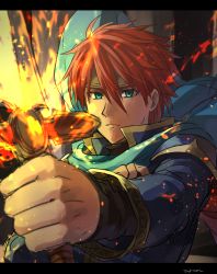 Rule 34 | 1boy, armor, bad id, bad twitter id, blue eyes, cape, eliwood (fire emblem), fire, fire emblem, fire emblem: the blazing blade, fire emblem heroes, flaming sword, flaming weapon, frown, highres, kometubu0712, letterboxed, looking at viewer, male focus, nintendo, red hair, short hair, solo, sword, weapon
