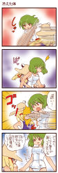 Rule 34 | 2girls, 4koma, breasts, cleavage, comic, dei shirou, dodging, female focus, highres, ice, kazami yuuka, medium breasts, moriya suwako, motion lines, multiple girls, one-piece swimsuit, outstretched arms, school swimsuit, spread arms, swimsuit, touhou, translation request, white one-piece swimsuit, white school swimsuit, wrestling
