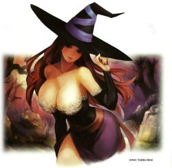Rule 34 | 1girl, bare shoulders, breasts, cleavage, dragon&#039;s crown, hat, large breasts, long hair, official art, solo, sorceress (dragon&#039;s crown), tagme, witch hat, yukiko hirai