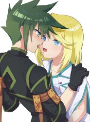 Rule 34 | 2boys, blonde hair, blue eyes, blush, french kiss, green eyes, green hair, highres, kiss, male focus, mithos yggdrasill, multiple boys, saliva, saliva trail, sync (tales), tales of (series), tales of symphonia, tales of the abyss, yaoi