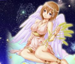 Rule 34 | 1girl, bracelet, breasts, cleavage, elie, jewelry, light brown hair, necklace, official art, rave, solo, wings