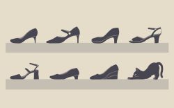 Rule 34 | animal, animal focus, avogado6, black cat, black footwear, cat, closed eyes, from side, high heels, highres, lineup, mary janes, monochrome, no humans, odd one out, orange theme, original, profile, pumps, sandals, sepia, shelf, shoes, solo, stiletto heels, strappy heels, stretching, toeless footwear, wedge heels