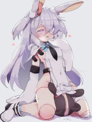 Rule 34 | 1girl, animal ears, bandage over one eye, bandaged leg, bandages, blue eyes, blush, boots, breasts, cape, covered navel, crotch rub, doll joints, ear tag, elbow gloves, female masturbation, full body, gloves, grey background, hand to own mouth, heart, highres, hood, hooded cape, joints, kneeling, legs, little witch nobeta, long hair, looking at viewer, masturbation, medium breasts, moaning, monica (little witch nobeta), no panties, open mouth, rabbit ears, sharp teeth, sideboob, silver hair, simple background, socks, solo, straddling, striped clothes, striped footwear, stuffed animal, stuffed toy, tabard, teddy bear, teddy bear sex, teeth, teranekosu, thighs, two side up, white cape, white footwear, white gloves, white tabard
